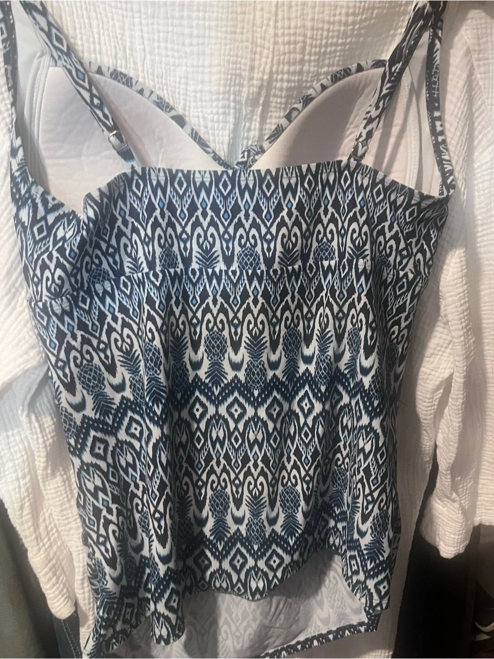 Women’s Navy and White Patterned tankini Swimsuit - TOP ONLY